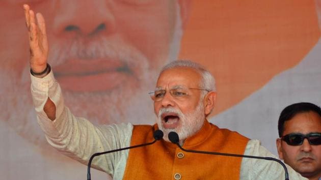 Prime Minister Narendra Modi at BJP’s ‘Parivartan Sankalp’ rally on Saturday. (HT photo) Prime Minister Narendra Modi at BJP’s ‘Parivartan Sankalp’ rally on Saturday. (HT photo)