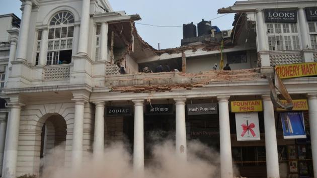 Portion of a building in C block of Connaught Place had collapsed last week. (HT Photo) Portion of a building in C block of Connaught Place had collapsed last week. (HT Photo)