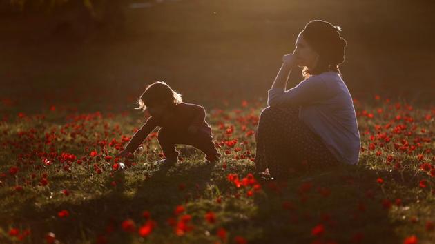 A woman plays with her daughter in an anemones field near Kibbutz Alumim in southern Israel. (Amir Cohen / REUTERS) A woman plays with her daughter in an anemones field near Kibbutz Alumim in southern Israel. (Amir Cohen / REUTERS)