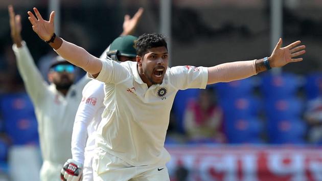 Umesh Yadav of India successfully appeals for wicket of Mominul Hoque of Bangladesh. (BCCI)