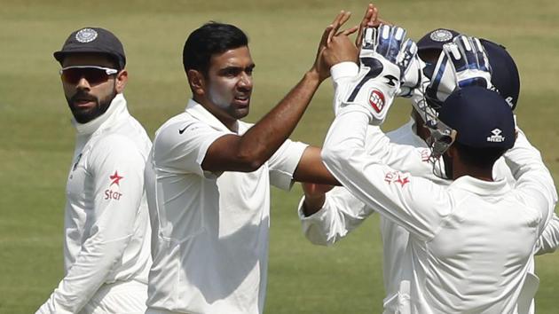 Ravichandran Ashwin of India celebrates the wicket of Shakib Al Hasan of Bangladesh. (BCCI) 