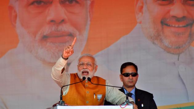 Prime Minister Narendra Modi on Saturday slammed Uttarakhand’s Congress government, accusing it of lacking political will for development, and urged the electorate to vote for BJP for the state’s growth.(HT Photo)