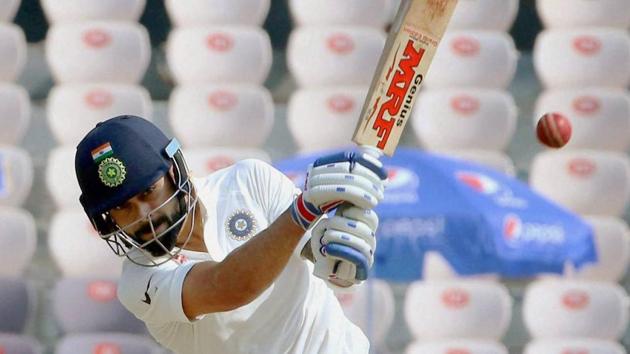 India cricket team skipper Virat Kohli scored 204 in the first innings against Bangladesh cricket team in Hyderabad.(PTI)