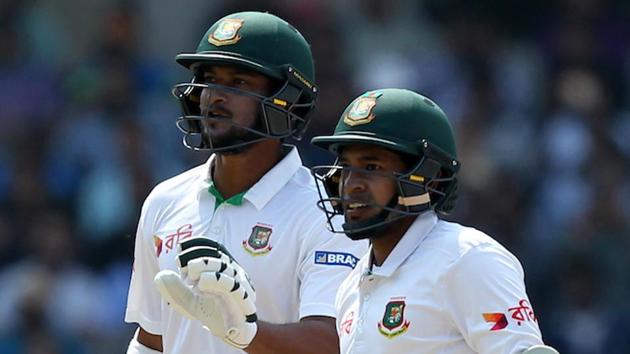 Shakib Al Hasan and Mushfiqur Rahim during the one-off Test match between India and Bangladesh. (BCCI)
