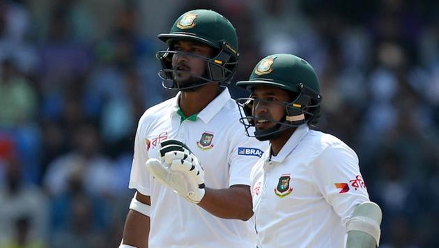 Shakib Al Hasan and Mushfiqur Rahim during day three of India vs Bangladesh one-off Test here. Get cricket score and highlights of India vs Bangladesh Test here.(BCCI) Shakib Al Hasan and Mushfiqur Rahim during day three of India vs Bangladesh one-off Test here. Get cricket score and highlights of India vs Bangladesh Test here.(BCCI)