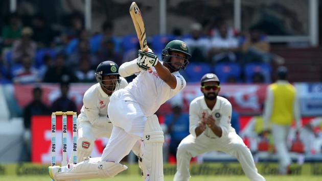 Shakib Al Hasan of Bangladesh in action against India in the one-off Test in Hyderabad. (BCCI)