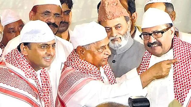 Expelled Samajwadi Party leader Amar Singh (right) with Mulayam Singh (centre) and Akhilesh Yadav (left). (HT File) Expelled Samajwadi Party leader Amar Singh (right) with Mulayam Singh (centre) and Akhilesh Yadav (left). (HT File)