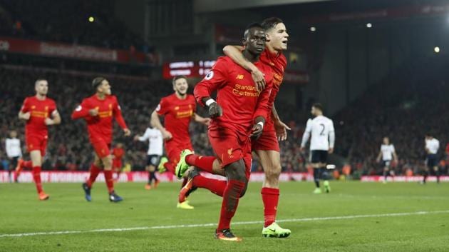 Liverpool FC’s Sadio Mane celebrates scoring their second goal against Tottenham Hotspur FC in their Premier League match. (REUTERS) Liverpool FC’s Sadio Mane celebrates scoring their second goal against Tottenham Hotspur FC in their Premier League match. (REUTERS)