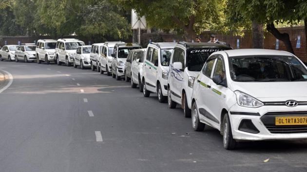 Ola and Uber taxi drivers have been on strike since Friday. They are demanding better incentives and benefits.(Ravi Choudhary/HT Photo)