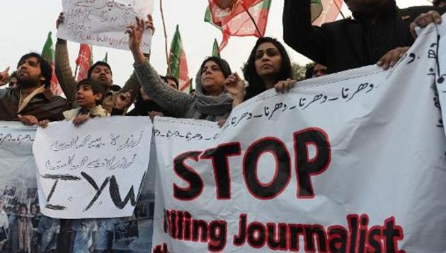 A TV crew was shot dead on Sunday after motorcycle-borne gunmen indiscriminately fired upon a DSNG van of a news channel in Karachi.(Twitter Photo)