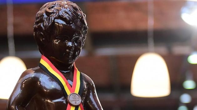Chocolate creation featuring the Manneken Pis (Brussels' landmark small bronze sculpture) displayed on the opening day of the Brussels Chocolate Fair in the Belgian capital, Brussels. (EMMANUEL DUNAND / AFP)