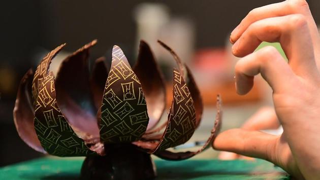 Chocolate creation displayed on the opening day of the Brussels Chocolate Fair in the Belgian capital, Brussels. (EMMANUEL DUNAND / AFP)