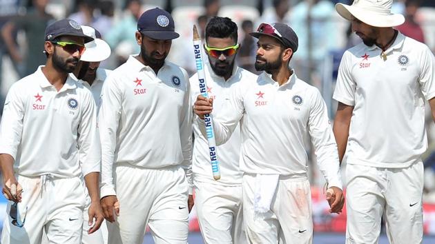 India cricket team captain Virat Kohli (2nd Right) says one of the important skills he has picked up as a captain is to keep the players calm and energised when things are not going their way.(AFP)