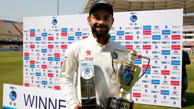 India cricket team skipperVirat Kohli with Paytm Man of the Match and Winners Trophy. (BCCI) 
