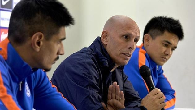 Stephen Constantine (C) could be asked to step in as a temporary measure to guide India’s U-17 World Cup team. (AFP/Getty Images) Stephen Constantine (C) could be asked to step in as a temporary measure to guide India’s U-17 World Cup team. (AFP/Getty Images)