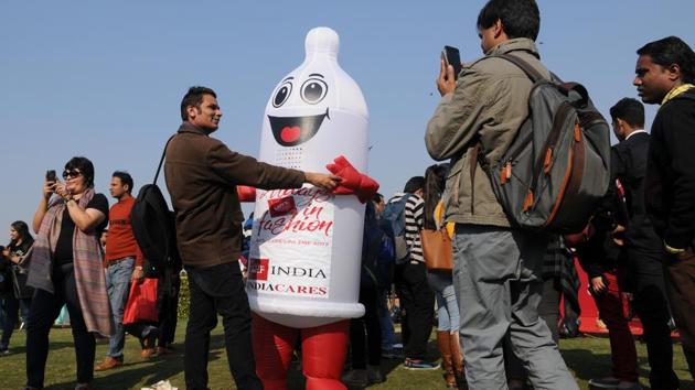 AIDS Healthcare Foundation (AHF), the largest global AIDS organization operating in 38 countries, celebrates International Condom Day (ICD) annually with this year’s theme being ‘Always in Fashion’ for promoting prevention of STIs, HIV and unwanted pregnancies through free condom distribution and safer sex awareness events. (Burhaan Kinu/HT photo) AIDS Healthcare Foundation (AHF), the largest global AIDS organization operating in 38 countries, celebrates International Condom Day (ICD) annually with this year’s theme being ‘Always in Fashion’ for promoting prevention of STIs, HIV and unwanted pregnancies through free condom distribution and safer sex awareness events. (Burhaan Kinu/HT photo)