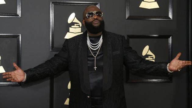 Rapper Rick Ross acknowledges the crowd at the ceremony. (REUTERS)