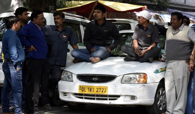 Uber had claimed that not only were its vehicles being blocked, but the mobile devices installed therein were also being removed by the striking drivers. (Sonu Mehta/HT PHOTO) Uber had claimed that not only were its vehicles being blocked, but the mobile devices installed therein were also being removed by the striking drivers. (Sonu Mehta/HT PHOTO)