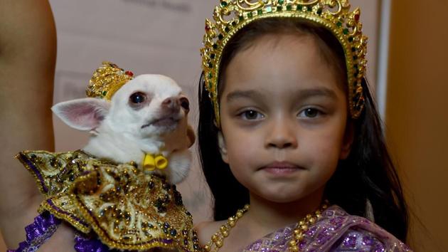Coraline Diaz, representing Thailand and a contestant in the World Fashion Presents segment, is seen during the 14th Annual New York Pet Fashion Show presented by TropiClean at the Hotel Pennsylvania February 9, 2017. (TIMOTHY A. CLARY / AFP)