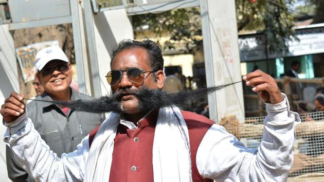 Indraprakash Pandey is contesting elections as a candidate for the Bharatiya Mahasamman Party from Pindara seat in Varanasi.(HT Photo)