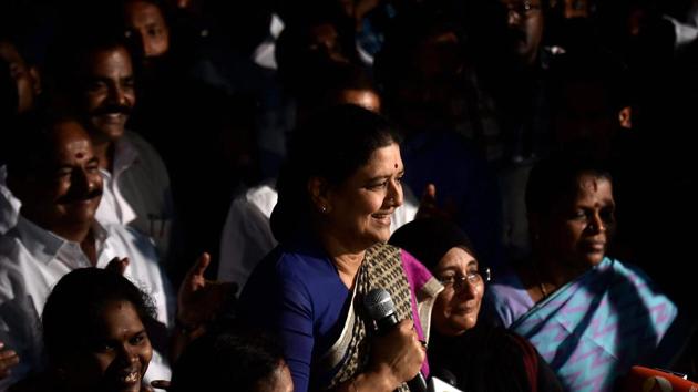 AIADMK general secretary VK Sasikala addresses media on February 13, 2017(PTI)