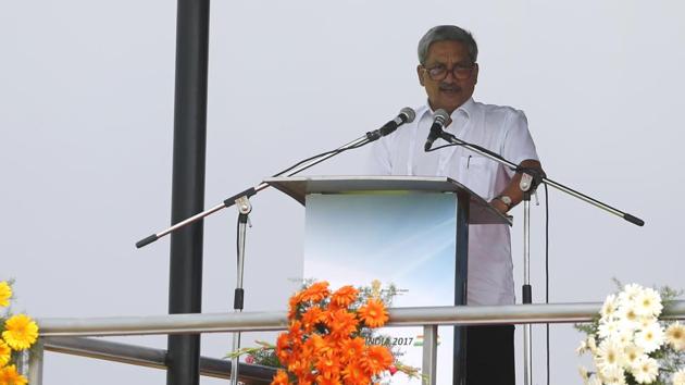 Indian Defense Minister Manohar Parrikar speaks at the opening ceremony. (Aijaz Rahi / AP) Indian Defense Minister Manohar Parrikar speaks at the opening ceremony. (Aijaz Rahi / AP)