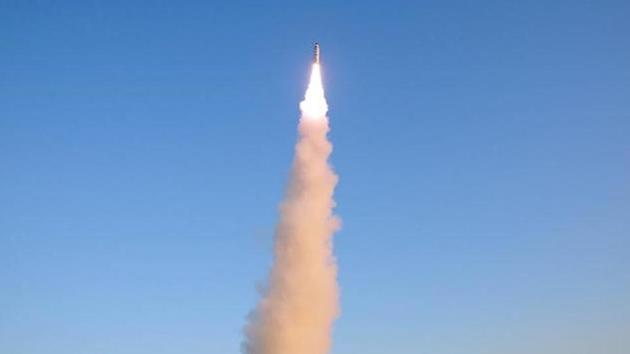 A view of the test-fire of Pukguksong-2 (missile) in North Korea.(Reuters Photo)