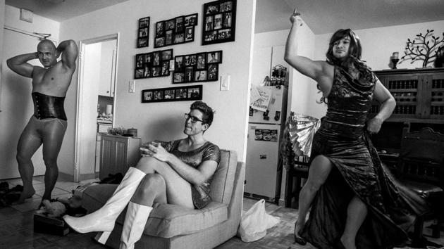 Sport Series, first prize: Muddy York Rugby Football Club players Michael Smith (L), Devin McCarney (C) and Jean Paul Markides photographed during a rehearsal for their performance at the annual team fundraiser drag show in November, 2016, in Toronto, Canada. (Giovanni Capriotti)