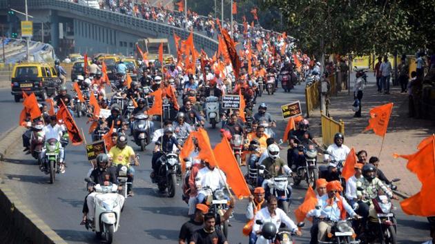 Around 10,000 bikes were on the road for the Maratha Kranti Morcha last year, causing traffic jams. (HT) Around 10,000 bikes were on the road for the Maratha Kranti Morcha last year, causing traffic jams. (HT)