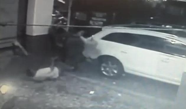 A CCTV grab from the footage recorded by the cameras installed in the parking lot.(HT photo)