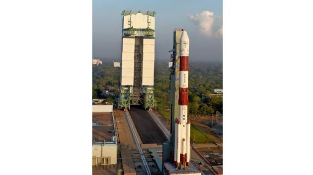 The PSLV-C37  before it was launched at 9:28am on February 15, 2017.  This was the 39th flight of the launch vehicle. Countdown for the launch had begun a day before.   (isro.gov.in) 