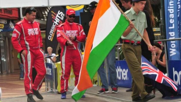 Gaurav Gill (centre) is the current Asia-Pacific Rally Championship winner.(HT Photo)