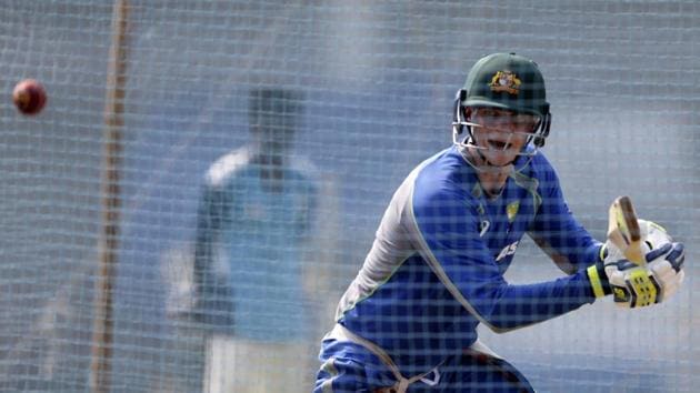 Australia cricket team captain Steven Smith bats during a practice session in Mumbai on Wednesday.(AP)