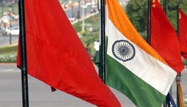 The national flags of China and India at Vijay Chowk on Rajpath in New Delhi.(Arvind-Yadav/HT Photo)
