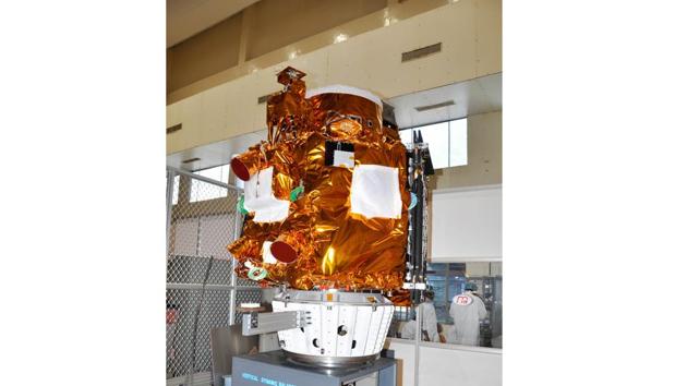 The spacecraft under going dynamic balancing test.  (isro.gov.in) 