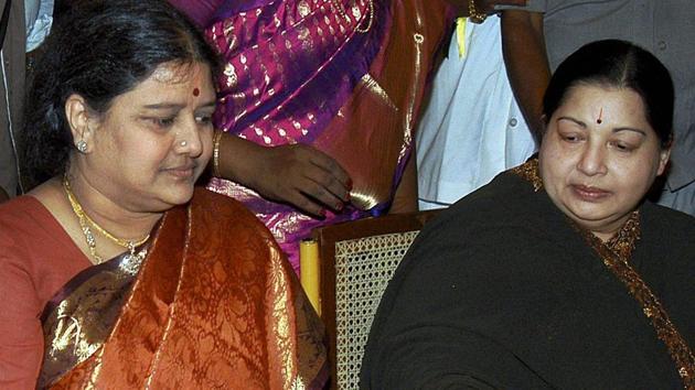J Jayalalithaa (right) with her close aide VK Sasikala at a function in Chennai on Feb25, 2008.(PTI File) J Jayalalithaa (right) with her close aide VK Sasikala at a function in Chennai on Feb25, 2008.(PTI File)