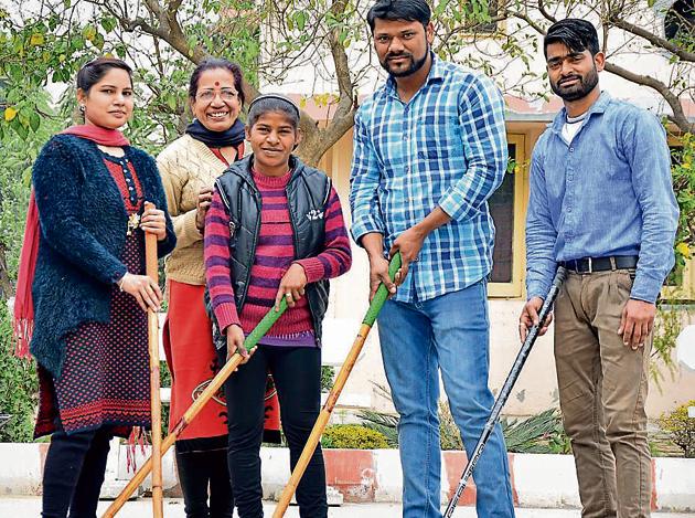 Special children of Pingalwara selected for the Special Olympics World Winter Games 2017 with their trainers in Amritsar on Wednesday.(Sameer Sehgal/HT Photo)