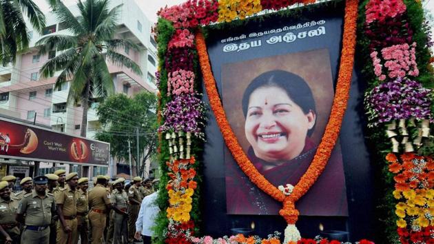 Security men guard during an AIADMK rally to pay tribute J Jayalalithaa in Coimbatore on Dec. 12, 2016.(PTI File) Security men guard during an AIADMK rally to pay tribute J Jayalalithaa in Coimbatore on Dec. 12, 2016.(PTI File)