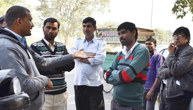 Cab drivers outside Uber office at Sector 29. (Sanjeev Verma/HT Photo) Cab drivers outside Uber office at Sector 29. (Sanjeev Verma/HT Photo)