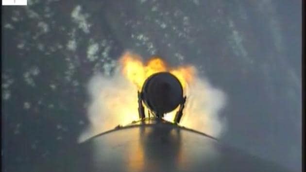 A screenshot from the video taken by the cameras fitted on the PSLV .(Screengrab/ isro.gov.in) A screenshot from the video taken by the cameras fitted on the PSLV .(Screengrab/ isro.gov.in)