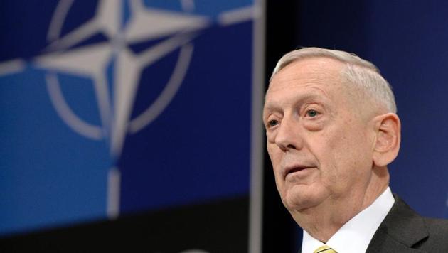 US secretary of defence James Mattis addresses a press conference following the Nato meeting in Brussels.(AFP Photo)
