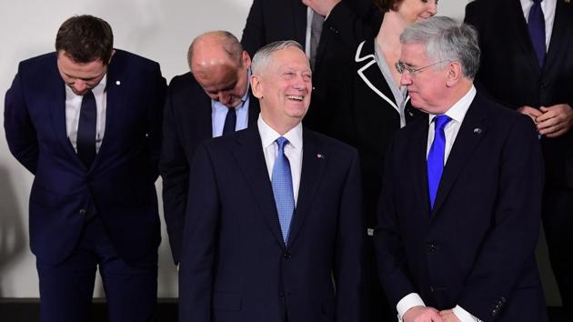 US Defence Minister James Mattis (L) speaks with United Kingdom's Defence Minister Michael Fallon ( R) prior to posing for a family picture during a NATO defence ministers meeting at NATO headquarters in Brussels on February 15. (AFP Photo) US Defence Minister James Mattis (L) speaks with United Kingdom's Defence Minister Michael Fallon ( R) prior to posing for a family picture during a NATO defence ministers meeting at NATO headquarters in Brussels on February 15. (AFP Photo)