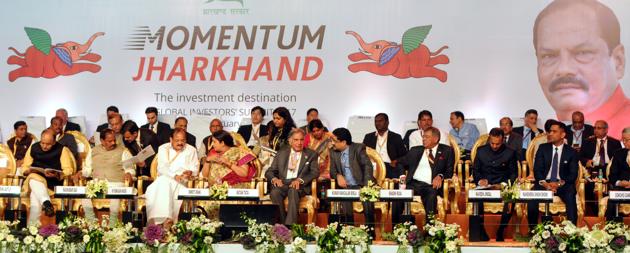 Chief Minister Raghubar Das ,Union Minister Arun Jaitely, Venkaihah Naidu,Smriti Irani, Industrialists- Ratan Tata, Kumar Mangalam Birla, Sashi Ruia, Navin Jindal, Cricketer M S Dhoni attends the global investors summit "Momentum Jharkhand" at Mega sports complex in Ranchi (Diwakar Prasad/ Hindustan Times) Chief Minister Raghubar Das ,Union Minister Arun Jaitely, Venkaihah Naidu,Smriti Irani, Industrialists- Ratan Tata, Kumar Mangalam Birla, Sashi Ruia, Navin Jindal, Cricketer M S Dhoni attends the global investors summit "Momentum Jharkhand" at Mega sports complex in Ranchi (Diwakar Prasad/ Hindustan Times)