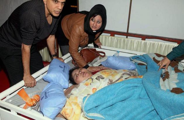 Eman Ahmed landed at Saifee Hospital in Mumbai for weight reduction treatment on Saturday. (PTI) Eman Ahmed landed at Saifee Hospital in Mumbai for weight reduction treatment on Saturday. (PTI)