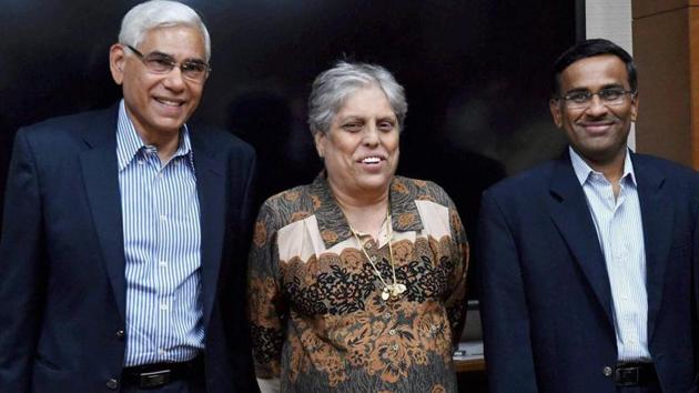 Headed by former CAG Vinod Rai (left), the other members of the BCCI Committee of administrators including Vikram Limaye, (right) and Diana Edulji will be present in the meeting where Indian Premier League (IPL) and details of the ICC meet is expected to be the top agenda.(HT Photo)