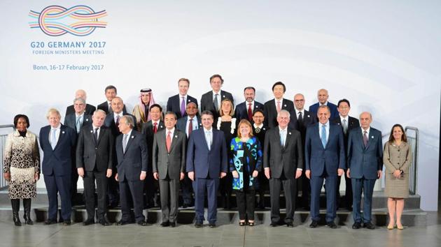 Minister of State for External Affairs M J Akbar at the G20 foreign ministers meeting in Bonn, Germany on Friday. (PTI) Minister of State for External Affairs M J Akbar at the G20 foreign ministers meeting in Bonn, Germany on Friday. (PTI)