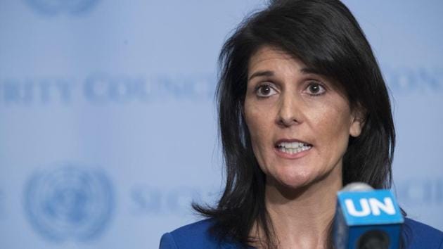 United States Ambassador to the United Nations Nikki Haley speaks to reporters after a Security Council meeting on the situation in the Middle East, Thursday, Feb. 16, 2017 at UN headquarters. (AP) United States Ambassador to the United Nations Nikki Haley speaks to reporters after a Security Council meeting on the situation in the Middle East, Thursday, Feb. 16, 2017 at UN headquarters. (AP)