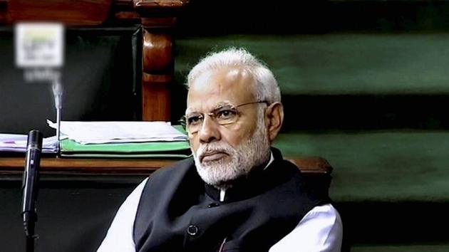 A television grab of Prime Minister Narendra Modi in the Lok Sabha. The Congress’s fury has been roused by Narendra Modi’s rhetoric. It believes he’s been rude to Manmohan Singh.(PTI)