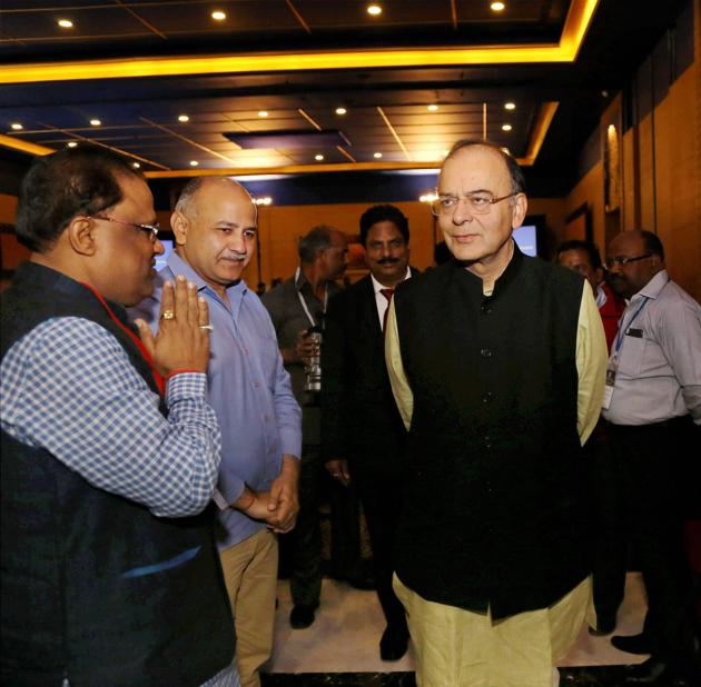 Udaipur: Union Finance Minister Arun Jiitely with Delhi Deputy Chief Minister Manish Sisodia during the 10th meeting of GST council at Udaipur on Saturday. (PTI) Udaipur: Union Finance Minister Arun Jiitely with Delhi Deputy Chief Minister Manish Sisodia during the 10th meeting of GST council at Udaipur on Saturday. (PTI)