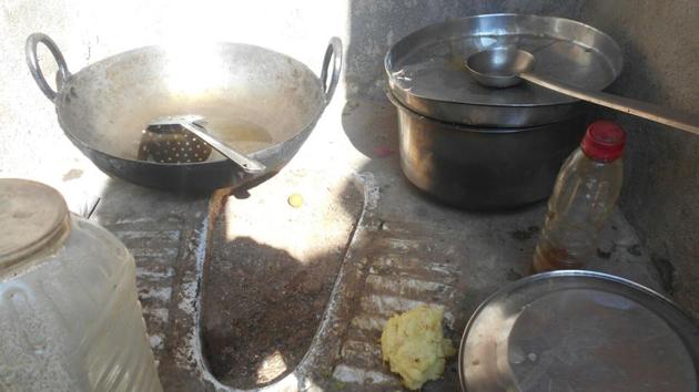 In Kodan village, Dinesh Yadav has changed his toilet into a kitchen because the septic tank was not constructed. (HT Photo) In Kodan village, Dinesh Yadav has changed his toilet into a kitchen because the septic tank was not constructed. (HT Photo)
